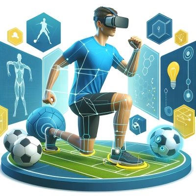 una instalación de realidad virtual en la que un usuario experimenta una simulación de entrenamiento deportivo