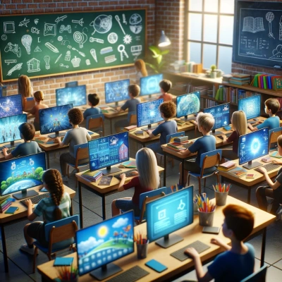 Un aula con alumnos implicados en el aprendizaje a través de videojuegos educativos