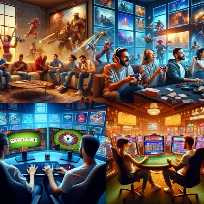 4 imágenes de situaciones diferentes entre videojuegos y juegos de casino en línea