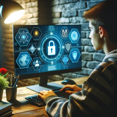 Una persona aprende sobre ciberseguridad a través de un juego de ordenador educativo