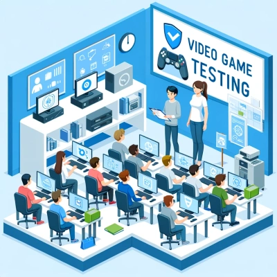Representación de un aula donde los alumnos aprenden a probar videojuegos