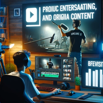 Se muestra a un actor creando contenidos de alta calidad en un estudio casero equipado con equipos de grabación y edición de vídeo.