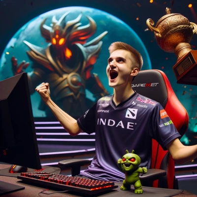 un jugador profesional de 'Dota 2' celebrando una victoria